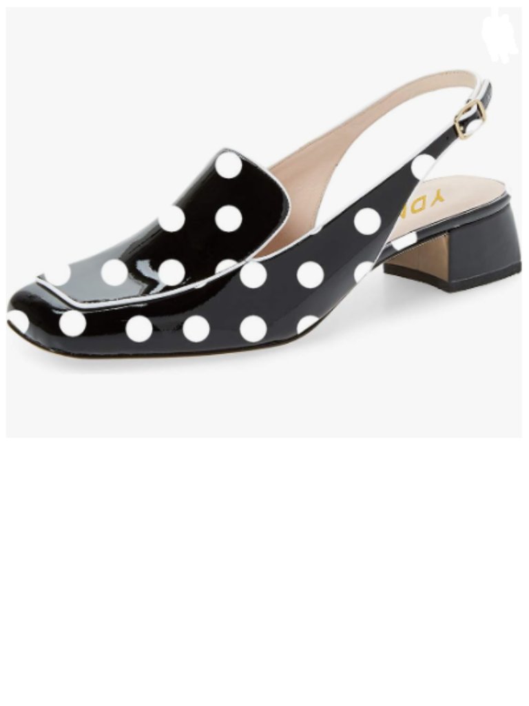 Ydn Black Polka Dots Square Toe Block Low Heels Slingback Formal Dressy Pump